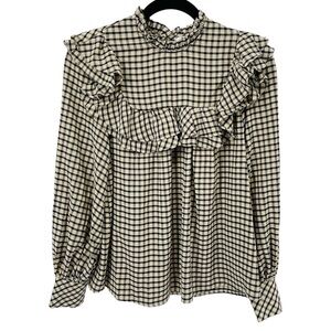 Urban Revivo Check Print Frill Detail Blouse - Sz 2